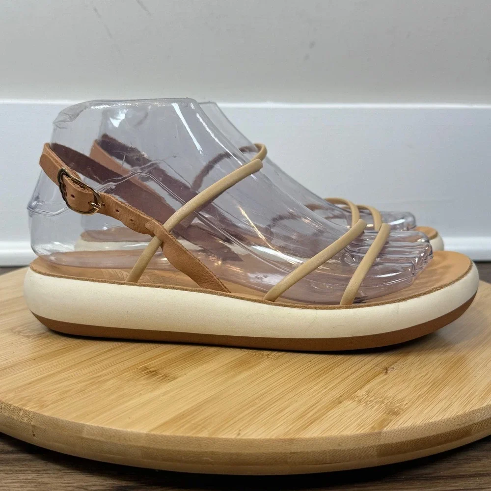 Ancient Greek Sandals Platform Strappy Women 37 Tan Leather Slingback Boho Chic
